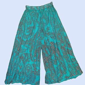 Gottex Vintage Wide Leg Aqua and Gold Paisley Pants size Medium